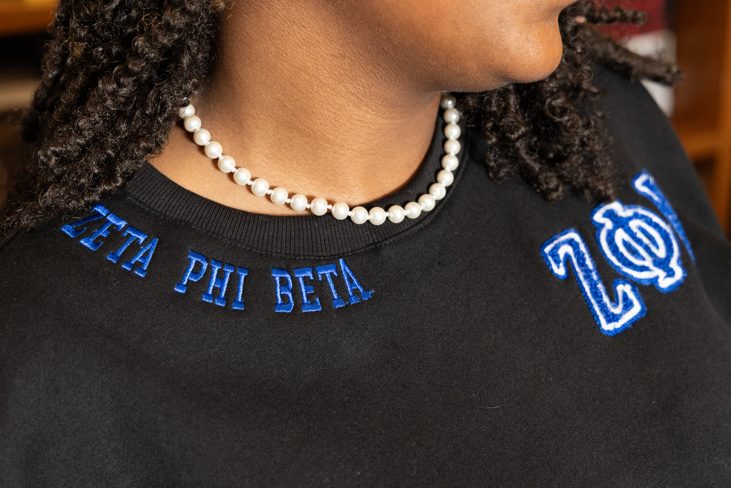 Zeta Phi Beta Sorority, Inc. Chenille Back Design Sweatshirt (black)