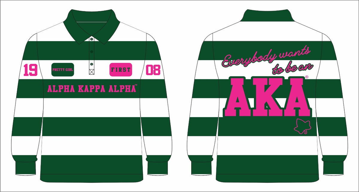 Alpha Kappa Alpha Sorority, Inc. Rugby Polo (green long sleeve)