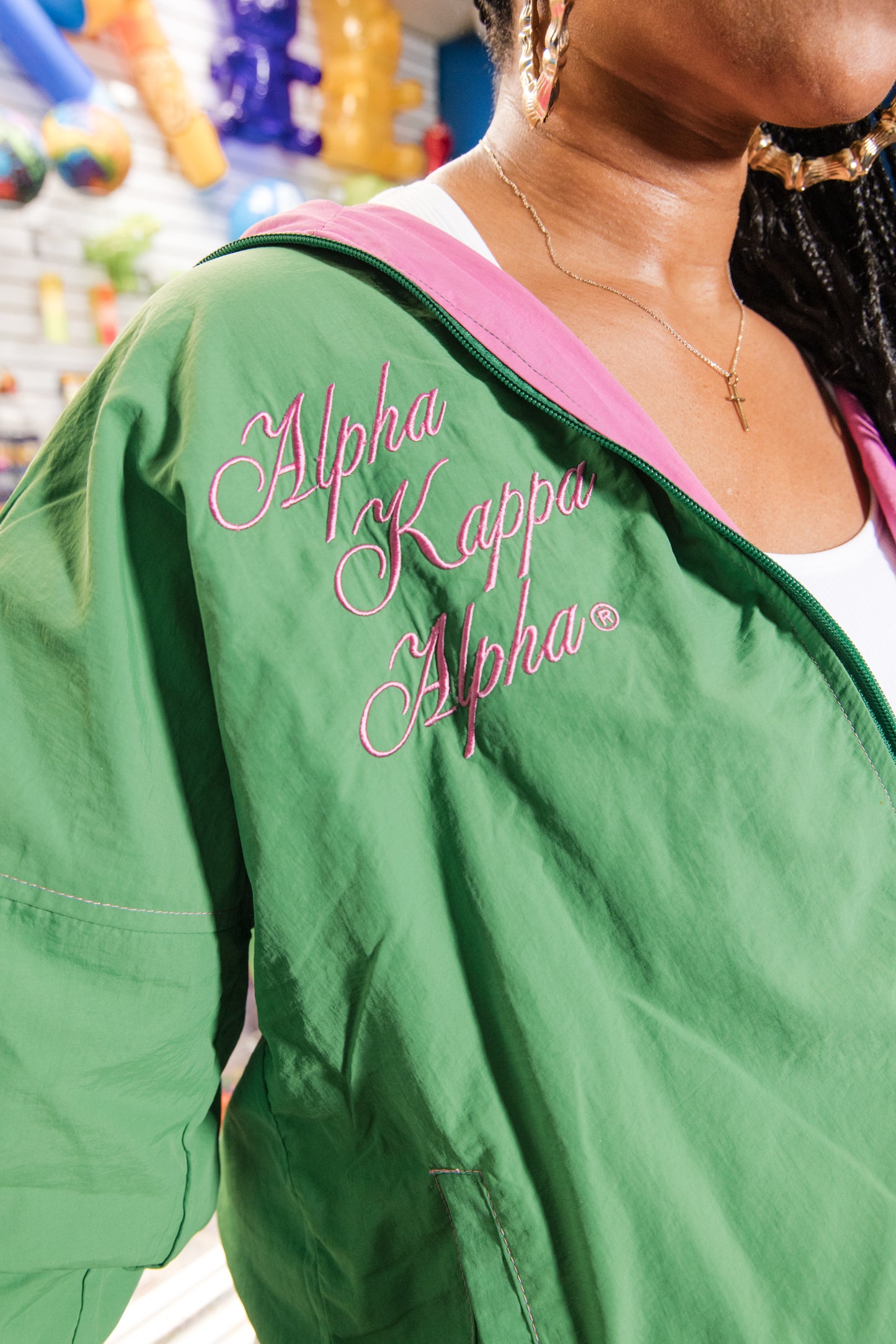 Alpha Kappa Alpha Sorority, Inc. Reversible Windbreaker(green/pink)