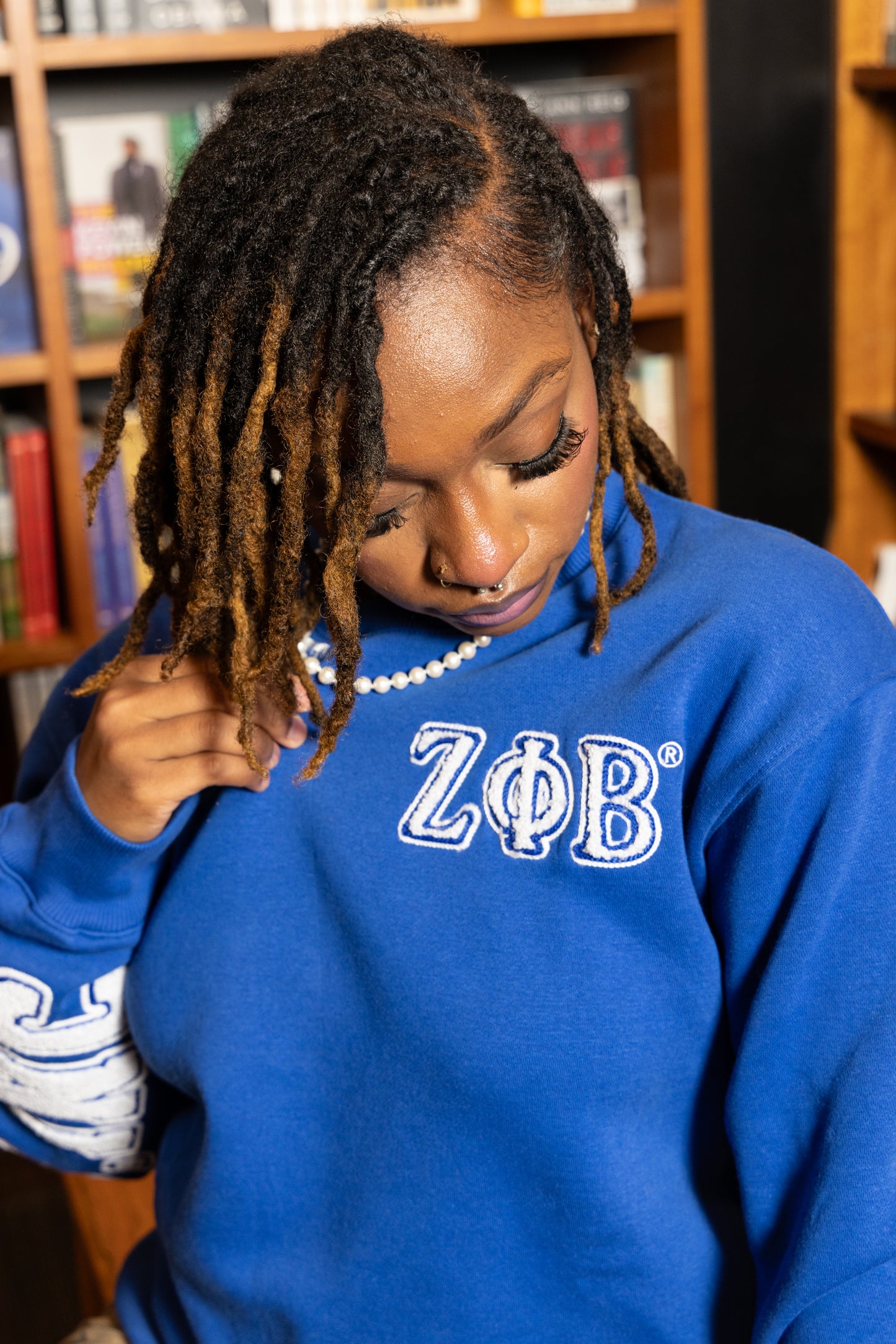 Zeta Phi Beta Sorority, Inc. Chenille Back Design Sweatshirt (blue)