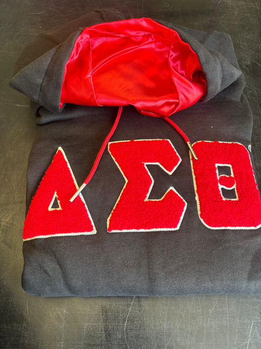 Delta Sigma Theta Sorority, Inc. Hoodie with Satin lined hood (black/red)