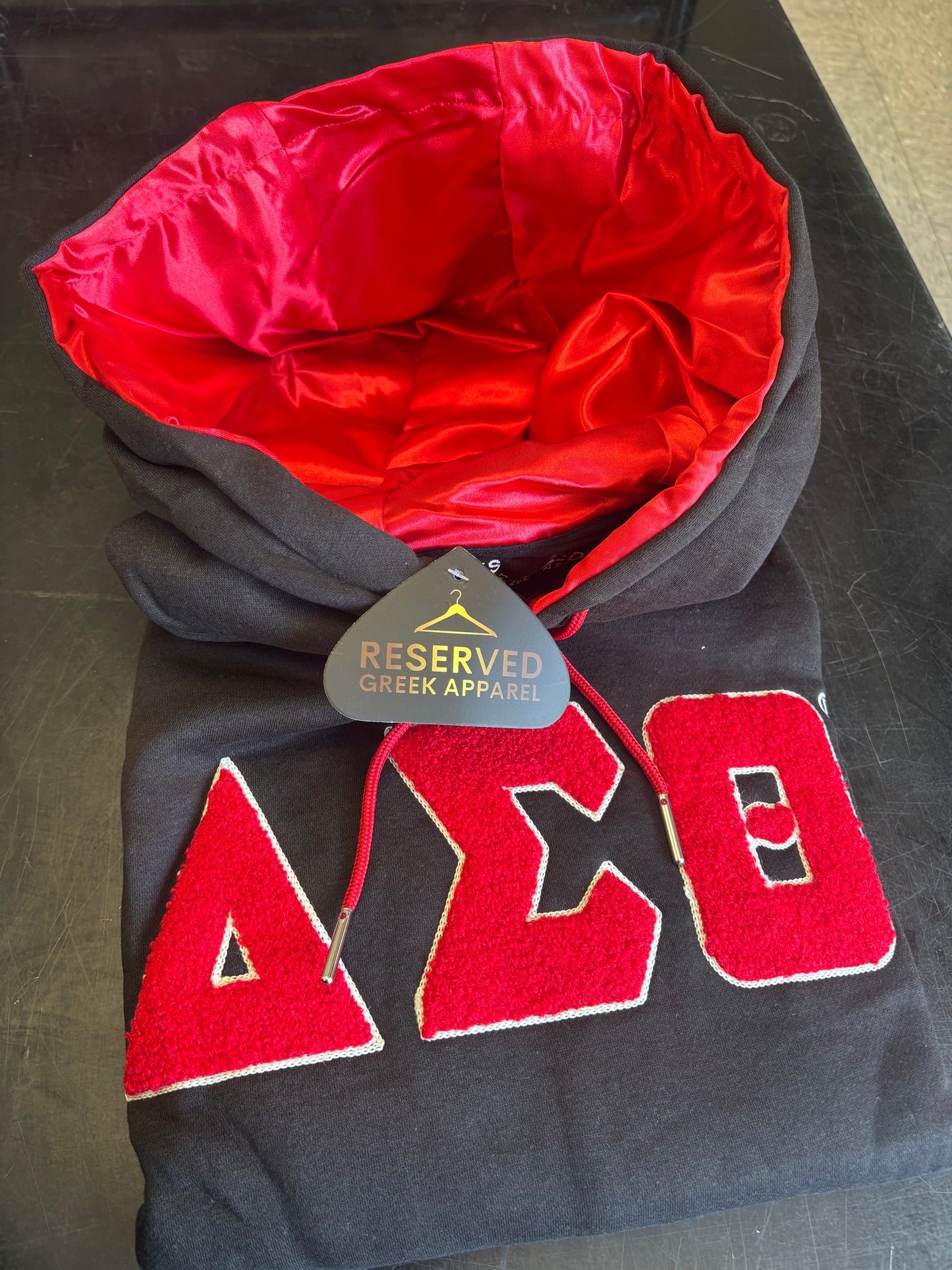 Delta Sigma Theta Sorority, Inc. Hoodie with Satin lined hood (black/red)