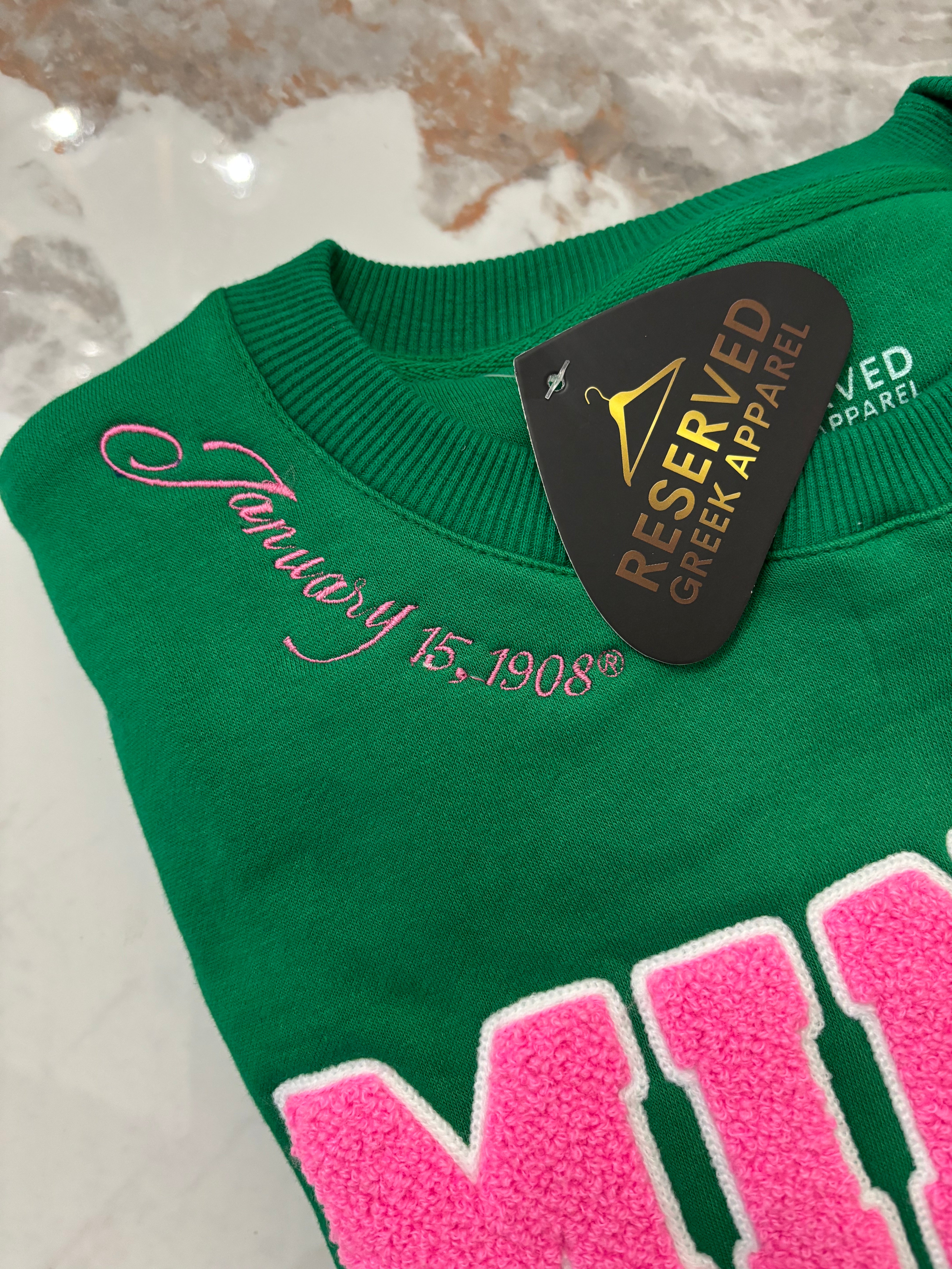 AKA Miner Hall Chenille Sweatshirt(Green) – Reserved Greek Apparel