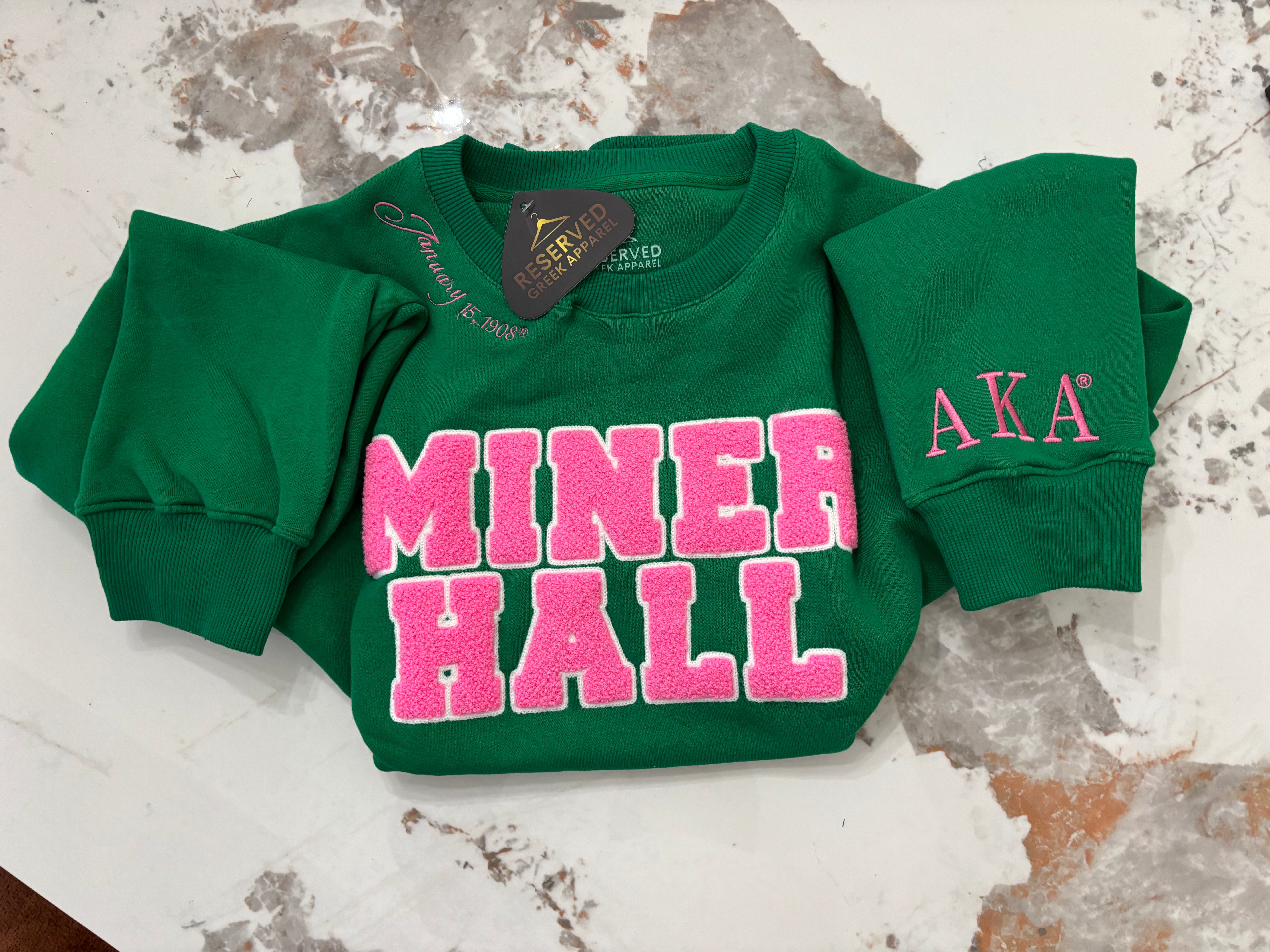 AKA Miner Hall Chenille Sweatshirt(Green) – Reserved Greek Apparel