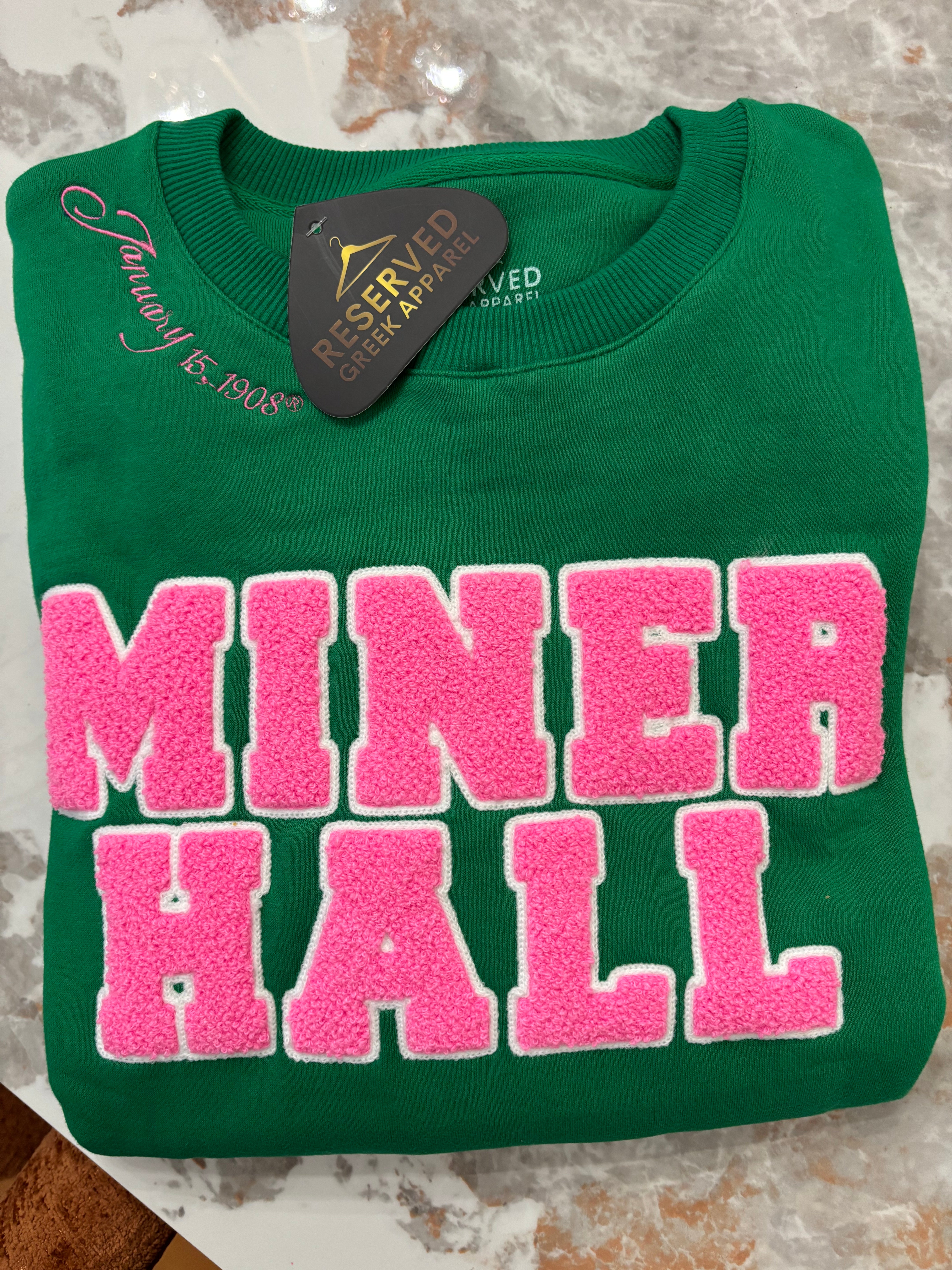 AKA Miner Hall Chenille Sweatshirt(Green) – Reserved Greek Apparel