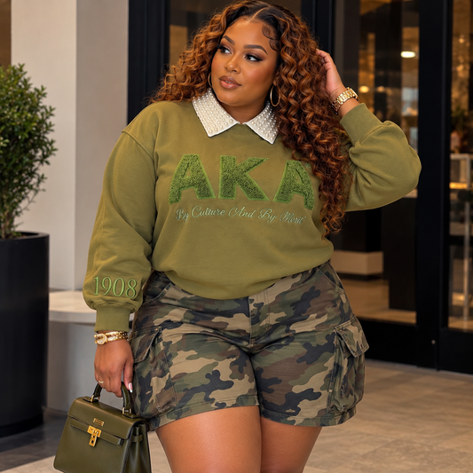 Alpha Kappa Alpha Sorority, Inc. Olive Green Chenille Sweatshirt